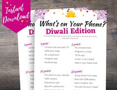 what's on your phone? diwali edition - instant printable game