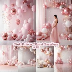 pink balloon digital backdrops for photoshopping with balloons and baby's breath