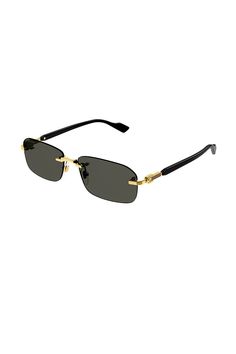 A narrow rectangular frame defines this pair of sunglasses in gold-toned metal, recalling popular styles from the '90s. A Web enamel detail and the Interlocking G feature along the temples, completing the silhouette with archival references. 100% UV Protection Frame height: 3.6cm Frame Width: 13.9cm Temple length: 140mm Lens height: 35.9mm Nose bridge length: 16mm Frame Material: Metal Luxury Classic Shield Sunglasses With Square Frame, Gucci Men's Visor Hat, Luxury Gucci Wayfarer Sunglasses, Luxury Glass Shield Sunglasses With Square Frame, Luxury Formal Men's Sunglasses, Luxury Men's Formal Sunglasses, Designer Gucci Rectangular Sunglasses, Luxury Black Men's Shield Sunglasses, Sleek Gucci Square Frame Sunglasses