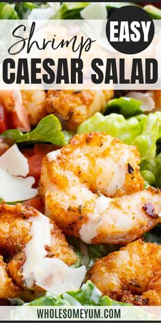 shrimp caesar salad with lettuce and tomatoes