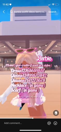 an animated video game with the words barbie on it's screen and in front of a building