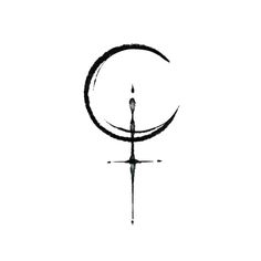 the cross and crescent symbol is drawn in black ink on a white background with a pen