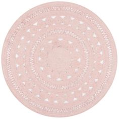 a round rug with white lace on the top and pink ground mat in the middle