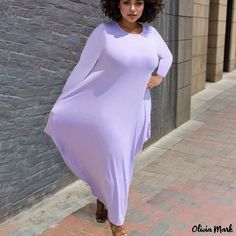 Olivia Mark - Womens Plus Size Long Sleeve Maxi Dress - Casual and Stylish All-Occasion Dress with Notched Collar Long Sleeve Maxi Dress Casual, Sunday Dresses, White Plus Size Dresses, Modest Maxi Dress, White Fashion Casual, Elegant Maxi Dress, Dress Sleeve Styles, Long Sleeve Casual Dress, Stylish Plus