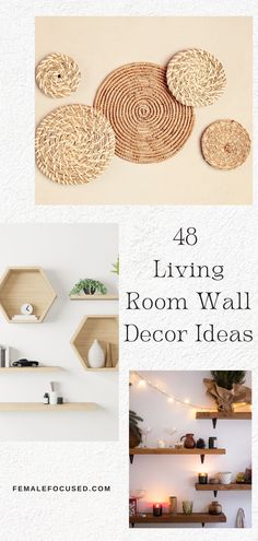 four living room wall decor ideas that are easy to do with wood shelves and baskets