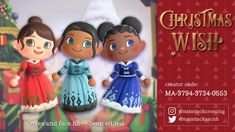 an advertisement for christmas wish with three dolls