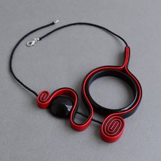 "Pop art black and red collar or set by your choice from Ocular collection. Unusual artistic short necklace, Contemporary bohemian jewelry Very stylish black red necklace. This unusual abstract and asymmetric jewelry set is perfect for elegant artistic style or for casual contemporary clothing combinations.  Eye catching, distinct, specific jewelry for those who love to wear unique artistic details.  Dimensions: - Necklace length: about 20\"/ 49cm - Ring is soft and comfortable, size is made by Polymer Necklace, Contemporary Bohemian, Black And White Necklaces, Unusual Necklace, Art Noir, Contemporary Necklace, Contemporary Clothing, Artistic Style, Stylish Necklace