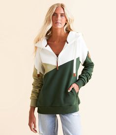 Wanakome Roxie Quarter Zip Hooded Sweatshirt - Green/White XX-Large, Women's Ivoryarmydddeepforest Color block fleece lined sweatshirt Front pouch pocket Patch details Bust measures 39 on size small Body length 26 on size small. Layering piece(s) and/or accessories sold separately.. 65% Cotton 35% Polyester. Machine wash cold inside out with like colors. Do not bleach. Hang to dry. Do not iron. Do not dry clean. Apparel & Accessories > Clothing > Shirts & Tops Womens Sweatshirts Hoods, Color Block Sweatshirt, Women's Sweatshirts, Sweatshirt Women, Deep Forest, Accessories Clothing, Colour Block, Roxy, Hooded Sweatshirt