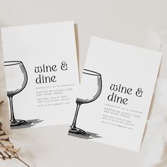 two wine and dine cards sitting next to each other