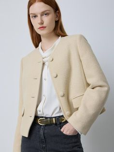 Composition : Shell: wool 80% + nylon 20% lining: polyester 100%Color : Beige_BE1_55,Beige_BE1_66Country of Origin : CHINA Beige Winter Outerwear With Hidden Button Closure, Beige Outerwear With Hidden Button Closure For Winter, Tailored Cream Wool Outerwear, Winter Beige Blazer With Button Closure, Cream Winter Outerwear With Hidden Button Closure, Cream Outerwear With Hidden Button Closure For Winter, Casual Cream Tweed Jacket For Winter, Spring Wool Outerwear With Stand Collar, Fitted Winter White Wool Outerwear