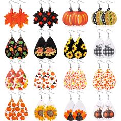 PRICES MAY VARY. Classic theme earrings: the faux leather dangle earrings adopt classic and cute autumn elements, catering to the festival thicken atmosphere, wearing them will bring you more elegant and cute touches and show your expectations for life Easy to match: you will get 16 pairs of drop dangle earrings with various patterns and styles, enough quantity and rich designs for you to make different matching combinations, delicate and beautiful jewelry accessories for your fall outfits, Than Thanksgiving Jewelry, Pumpkin Sunflower, Harvest Party, Autumn Thanksgiving, Faux Leather Earrings, Pumpkin Earrings, Teardrop Dangle Earrings, Fall Earrings, Cute Style