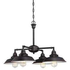 three light chandelier in an old - fashioned style with black metal finish and white glass shades