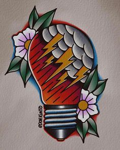 a drawing of a light bulb with flowers on it