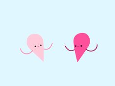 two pink and one red ice cream cones with arms extended in front of each other