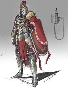 a drawing of a man dressed in armor