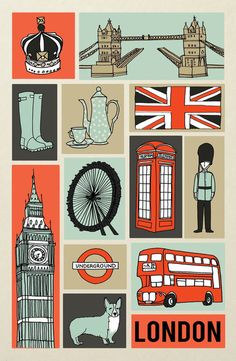 the london phone case is designed to look like it has many different things on it