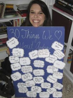 a woman holding up a sign that says 30 things we love about older