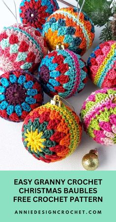 crochet christmas baubles with text overlay saying easy granny crochet christmas baubles free crochet pattern