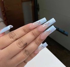 Tapered Square Nails, Long Acrylic Nail Designs, Blue Acrylic Nails, Long Acrylic Nails Coffin, Soft Nails, Bling Acrylic Nails