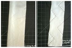 two pictures showing how to sew on the same piece of fabric