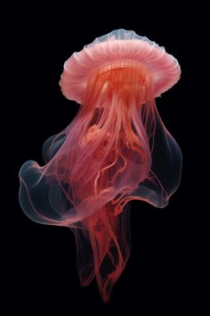 an orange and pink jellyfish floating in the water