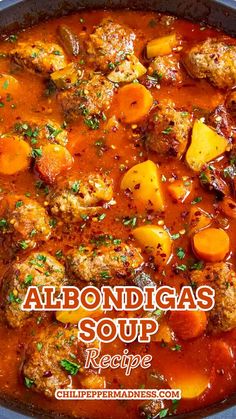 Albondigas soup looking yum in a big vessel. Spanish Meatball Soup, Mexican Style Meatball Soup, Fall Season Meals, Authentic Mexican Albondigas Soup, Spicy Mexican Soup Recipes, Olivia Garden Soup, Authentic Albondigas Soup Recipe, Crockpot Albondigas Soup Crock Pot