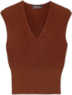 Fitted Merino Wool V-neck Top, Fitted Brown Cashmere Top, Fitted Wool Knitted Top, Fitted Ribbed Merino Wool Top, Wool Stretch Fine Knit Tops, Knitted Wool V-neck Tops, V-neck Wool Knitted Tops, Wool Knitted V-neck Top, Brown Wool Knitted Tops