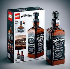 a lego box with two bottles in it and an advertisement for jack daniels on the front