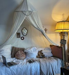 dollette coquette old bedroom vintage cottage mirror gold bed pink velvet Canopy Small Bedroom, Built In Canopy Bed, Bed Canopy Slanted Ceiling, Small Couch In Bedroom Aesthetic, Day Bed Canopy, Canopy Bed Small Room, Old Bedroom Vintage, Vintage Canopy Bed, Bedroom Ideas Small Room