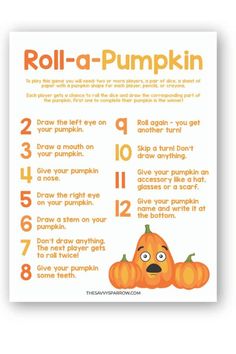 a roll - a - pumpkin game for kids with instructions to make it look like a pumpkin