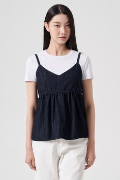 KOODING carries the latest 8seconds blouses. KOODING is the global leading shopping website in providing authentic Korean fashion, beauty and lifestyle items, including clothing, cosmetics, shoes, accessories, and bags in affordable, fast, easy, and safe way. Everyday Spring Denim Top, Summer Denim Top For Everyday, Casual Cotton Cami Blouse, Sleeveless Cotton Denim Top, Versatile Cotton Cami Top, Chic Everyday Denim Top, Sleeveless Denim Tops With Relaxed Fit, Everyday Sleeveless Blouse For Spring, Spring Sleeveless Everyday Blouse