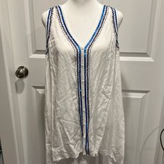 New Beaded Flowy Tank, 100% Rayon Beaded Tops For Vacation In Spring, Beaded Tops For Spring Vacation, Casual Beaded Tops For Beach, Casual Beaded Tops For The Beach, Spring Vacation Beaded Tops, Beaded Sleeveless Tops For Vacation, Purple Tank Top, Sleeveless Turtleneck, Scoop Neck Tank Top