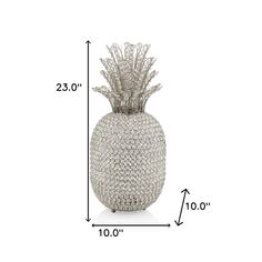 Glamorous and fabulous, this 23" Glam Bling Faux Crystal and Silver Pineapple will make a great statement piece. This gorgeous silver pineapple is adorned with faux crystals that give it lots of sparkly and fashionable appeal. Use as a great accent piece on your dining table, coffee table, console table and more. Includes a space at the base to hold a tea light which when lit will magnify the sparkles even more! 23" x 10" x 10" HomeRoots Modern Clear Glass Pineapple Sculpture with Faux Crystal Accents 23-in H | 4000480041 Living Room Size, Table Console, Picture Frame Shop, Tabletop Accessories, Damask Print, Table Coffee, Hanging Pendant Lights, Frame Crafts, Outdoor Pillows