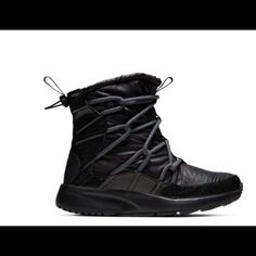 New Nike Tanjun High Rise Boot Black 5 New In Box Rack/Ri Black High-top Sports Boots, Black High-top Boots For Sports, Nike Sporty Boots With Rubber Sole, Nike Sneakers With Boost Midsole For Winter, Nike Winter Lace-up Sneakers, Black Sports Boots With Boost Midsole, Black Low-top Sports Boots, Winter Sports Boots With Laces, Sporty High-top Black Boots