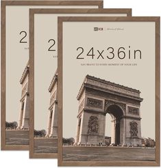 three wooden frames displaying the size and measurements of the arc de trioe, paris