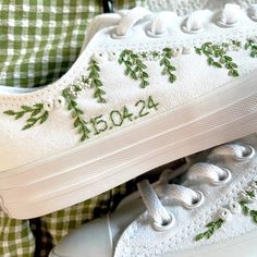 Rose, Gypsophila & Trailing Eucalyptus All Star Converse Hand Embroidered - Etsy.de White Embroidered Sneakers For Summer, White Embroidered Sneakers For Spring, White Casual Wedding Sneakers, White Casual Sneakers For Wedding, White Cotton Sneakers With Floral Embroidery, White Wedding Sneakers For Summer, White Floral Embroidery Low-top Sneakers, White Floral Embroidered Low-top Sneakers, White Low-top Sneakers With Floral Embroidery