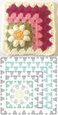 a crocheted square with flowers on it