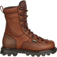 The Rocky 9" BearClaw boots are great for hunting, but you may want to work in them, too. Regardless of where you wear them, the #FQ0009237 boots are durable, rugged and comfortable. These Rocky boots are made with full-grain leather and tough nylon. They have genuine Goodyear® welt construction and a storm welt for durability, shape-retention and a solid platform for hours of wear. A breathable GORE-TEX® fabric membrane keeps moisture out and keeps your feet dry. Rocky added 200 grams of 3M™ Th Brown Steel Toe Combat Boots For Outdoor, Leather Combat Boots With Reinforced Toe For Hunting, Gore-tex Waterproof Boots With Steel Toe, Gore-tex Waterproof Boots With Steel Toe And Moc Toe, Gore-tex Waterproof Boots With Steel Toe And Moc Shape, Rugged Combat Boots With Round Toe For Hunting, Rugged Combat Boots With Snip Toe For Outdoor, Gore-tex Steel Toe Boots For Outdoor Work, Rugged Snip Toe Combat Boots For Outdoor