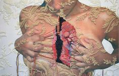 a painting of a man with his chest exposed