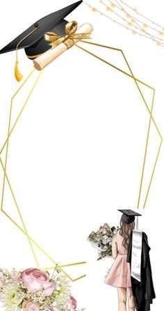 a graduation card with a graduate's cap and flowers in front of the frame