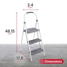 a step stool with measurements for the steps