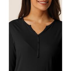 Great for everyday wear, shopping, loungewear, pajamas, pajamas, home bedroom. This women's casual top features a v-neck for a casual style and help you easily put on and off, keeping you looking good and comfortable all day long. Designed in solid color and stretch fabric, it is soft and comfortable, keeping you cozy all night, and helping you enjoy a comfortable sleep and sweet dreams. Whether it's a cozy bedtime, a casual lounging at home, a lazy afternoon, or a cozy bath, soft and lightweigh Black Long Sleeve Sleep Top, Casual V-neck Loungewear Top, Casual Long Sleeve Sleep Top, Solid Color V-neck Top For Loungewear, Solid Color V-neck Loungewear Top, Casual V-neck Sleepwear For Lounging, Black Long Sleeve Sleepwear For Relaxation, Comfortable Relaxed Fit V-neck Top, Relaxed Fit V-neck Tops For Relaxation