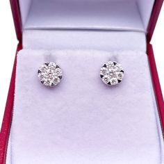 14ct White Gold Diamond Round Cluster Stud Earrings 0.59ct Metal 14ct (585) White Gold Earring Details: Total Diamond Weight: 0.59ct Total Number of Stones : 14 Total Gold Weight : 1.26gm Packaging : Elegant Box  Shipping Free in UK Shipping World Wide : See Policy Returns Policy : 14 DAYS HASSLE FREE FULL REFUND Cluster Diamond Earrings With Halo Design As Gift, Cluster Halo Diamond Earrings Gift, Gia Certified Cluster Earrings For Anniversary, Classic Cluster Diamond Earrings As Gift, Classic Cluster Diamond Earrings For Gift, Cluster Diamond Earrings With Halo Setting Gift, Gift Diamond White Round Cluster Earrings, White Diamond Cluster Round Earrings, White Brilliant Cut Cluster Earrings