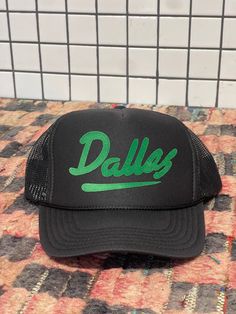 Snap Back Trucker Hat One Size Fits Most. 100% Polyester Front; 100% Nylon Mesh Casual Flat Brim Nylon Hat, Casual Green Nylon Hat, Snap Back, Snap Backs, Free Giveaway, Navy And White, Trucker Hat, Dallas, Mesh