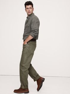 These vintage-inspired jeans are cut from a 13. 25oz-denim we love for its subtle stretch, all-season weight, and its ability to achieve rich, dimensional washes.  Here, we added a garment dye finish to add a color-washed effect and extra softness.  Authentic Straight Fit: More relaxed than our Straight fit.  Mid-rise.  Straight fit though hip, thigh, and leg.  17" leg opening.  Organic: Made with 20% certified, organically grown cotton that's easier on the earth.  Zip fly with button closure. Rugged Straight Leg Pants For Fall, Khaki Straight Leg Jeans Relaxed Fit, Khaki Jeans With Five Pockets For Fall, Fall Khaki Jeans With Five Pockets, Khaki Relaxed Fit Jeans With Five Pockets, Classic Washed Jeans For Workwear, Classic Washed Jeans For Work, Khaki Jeans With Five Pockets And Relaxed Fit, Khaki Straight Leg Jeans With Welt Pockets