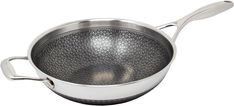 a stainless steel frying pan with handle