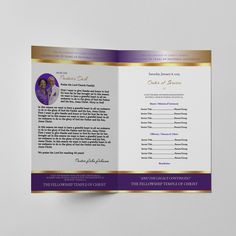 𝑯𝒆𝒍𝒍𝒐 𝒂𝒏𝒅 𝒕𝒉𝒂𝒏𝒌𝒔 𝒇𝒐𝒓 𝒔𝒕𝒐𝒑𝒑𝒊𝒏𝒈 𝒃𝒚!  Enjoy this sophisticated purple and gold program template design for your annual Family Day Service or church celebration service such as a Pastor Appreciation, Anniversary or Banquet occasion! 𝑴𝒂𝒕𝒄𝒉𝒊𝒏𝒈 𝑻𝒆𝒎𝒑𝒍𝒂𝒕𝒆𝒔: View the matching flyer design here!: https://dreasdesigntrove.etsy.com/listing/1549838086 OR the 8 page version here!: https://dreasdesigntrove.etsy.com/listing/1689883659 ✔ 𝗪𝗛𝗔𝗧 𝗬𝗢𝗨𝗥 𝗣𝗨𝗥𝗖𝗛𝗔𝗦𝗘 𝗜𝗡𝗖𝗟𝗨𝗗𝗘𝗦: ◾ (1) 11x8.5 Church Anniversary Program Template - Purple & Gold (Full Spread) Once edited and printed the bifold page order will be:  Page 1: Front Cover Design Page 2: Pastor's Desk / History Page 3: Order of Service Page 4: Back Cover / Special Thanks >> Features: << | Multi- Pastor Anniversary Zazzle, Purple Pastor Appreciation, Service Template, Church Anniversary, Pastor Appreciation, Front Cover Designs, Pastors Appreciation, History Page, Event Program