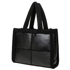 A functional tote bag that pays attention to subtle details with its slightly crackled vegan leather composition. Sherpa detailing along body stitching, outer frame, and as well as for the top handle/ shoulder strap. An open interior spacious enough to store your laptop, wallet, and other main essentials for an eventful day. An elegant purse to match with any outfit and serve as an everyday handbag. Composition: Vegan Leather + Sherpa Dimensions: 16"W x 12.5"H x 6.5"D 8" Top handle Open closure Fall Satchel With Leather Handles For Errands, Fall Double Handle Satchel For Daily Use, Faux Leather Satchel For Everyday Use, Faux Leather Satchel For Errands, Square Soft Leather Satchel For Errands, Rectangular Faux Leather Shoulder Bag With Leather Handles, Faux Leather Satchel With Leather Handles For Shopping, Fall Tote Satchel For Errands, Fall Faux Leather Satchel For Errands