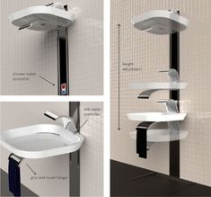 three different views of a bathroom sink with the instructions on how to install it in