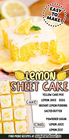 the lemon sheet cake recipe is ready to be cut into squares and put on a plate